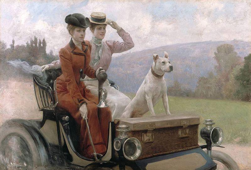 Julius LeBlanc Stewart Les Dames Goldsmith au bois de Boulogne en 1897 sur une voiturette Germany oil painting art